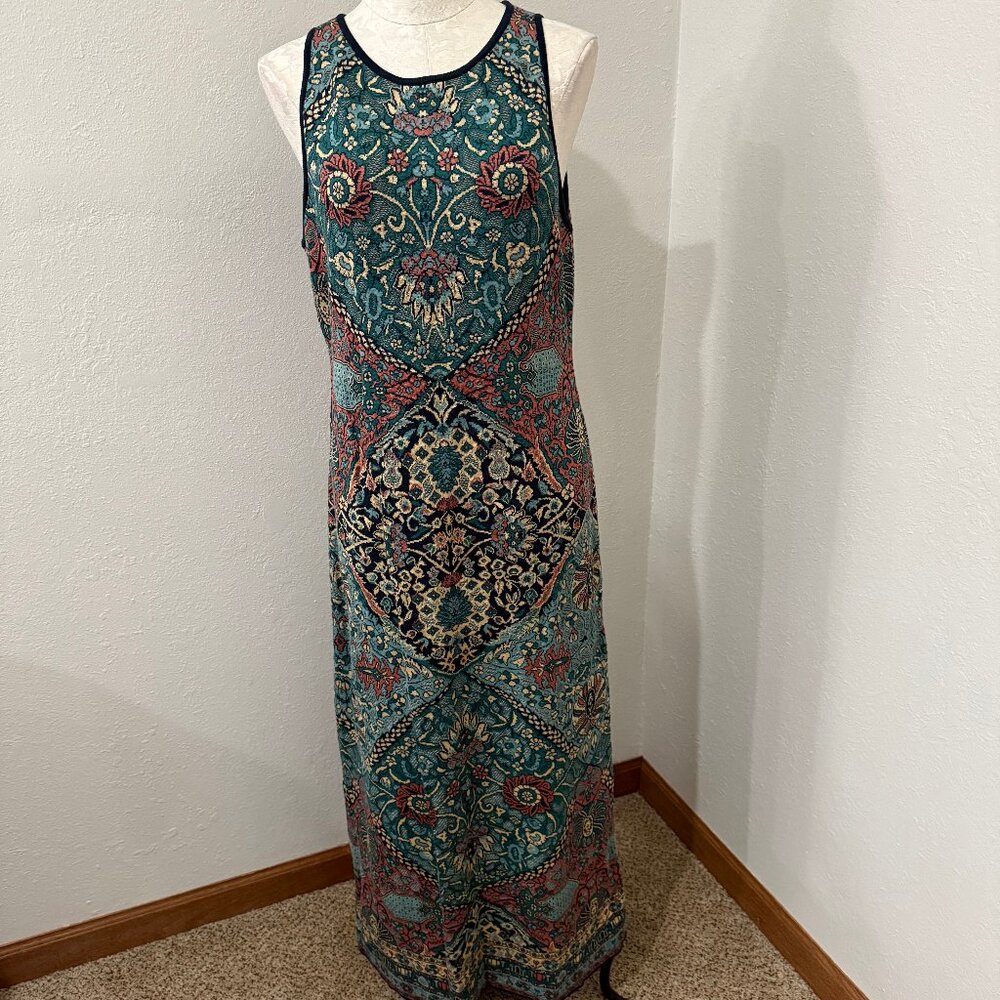 Peruvian Connection pima cotton jacquard knit sleeveless maxi dress size Large